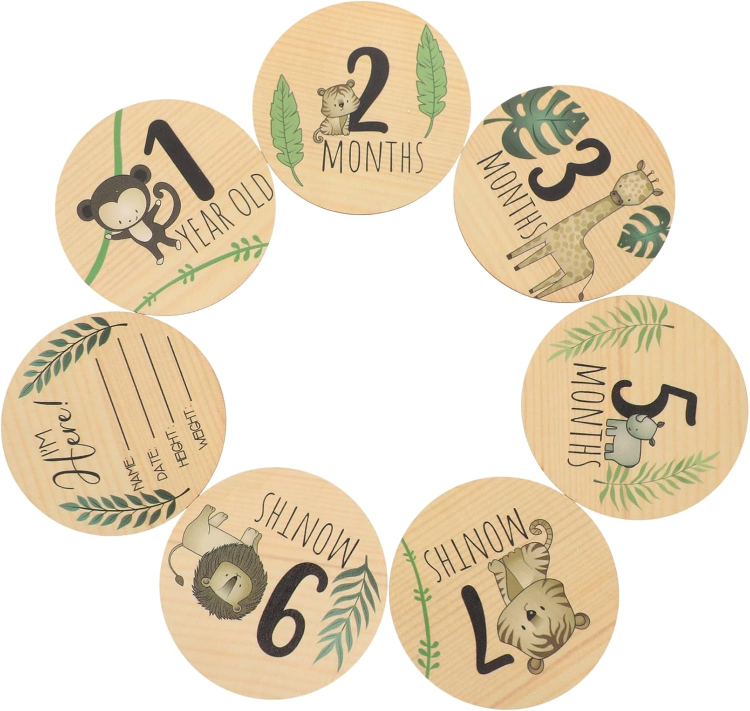 7Pcs Wooden Baby Milestone Signs for Nursery Infant Monthly Announcement Cards Cartoon Animals Double-Sided Sturdy Month Baby Milestones for Newborn Photography image number 6