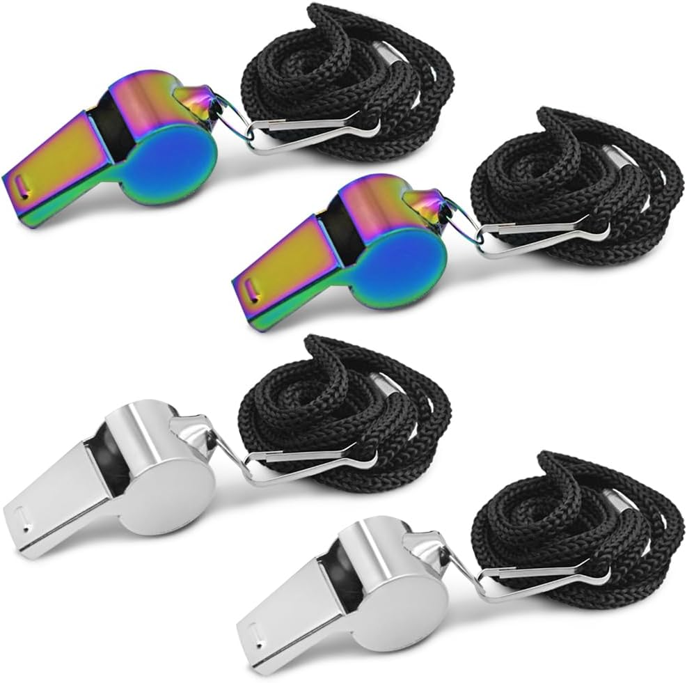 AFUNTA 4 PCS Whistle, Stainless Steel Coach Whistle with Lanyard, Loud Whistle for Emergency, Women, Refereeing, Footballing, Pet Training image number 5