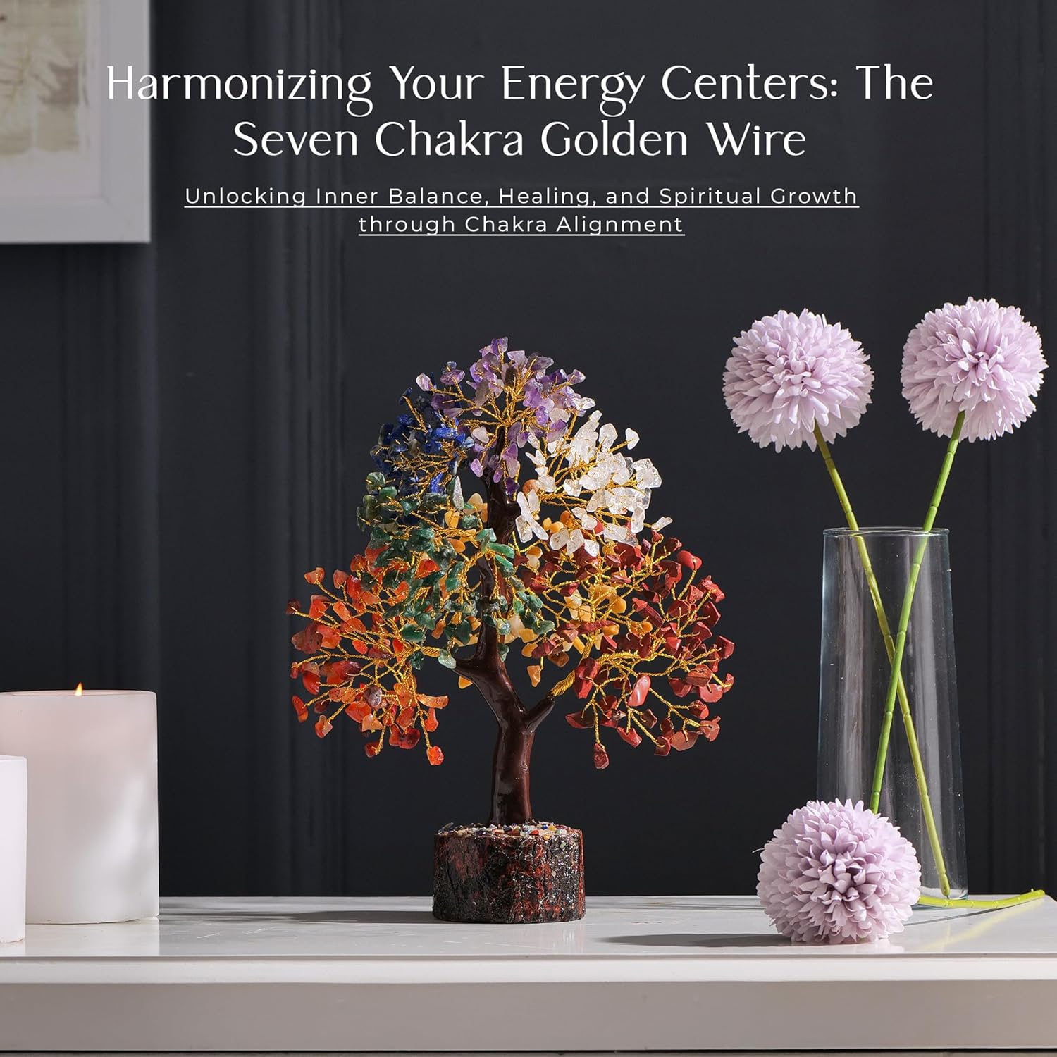 ABHISUBYA Seven Chakra Healing Bonsai Tree, 7 Chakra Crystal Stones D&eacute;cor Tree, Feng Shui Tree for Fortune, Spiritual Gifts Money Tree for Good Luck Copper Tree of Life Pendant image number 4