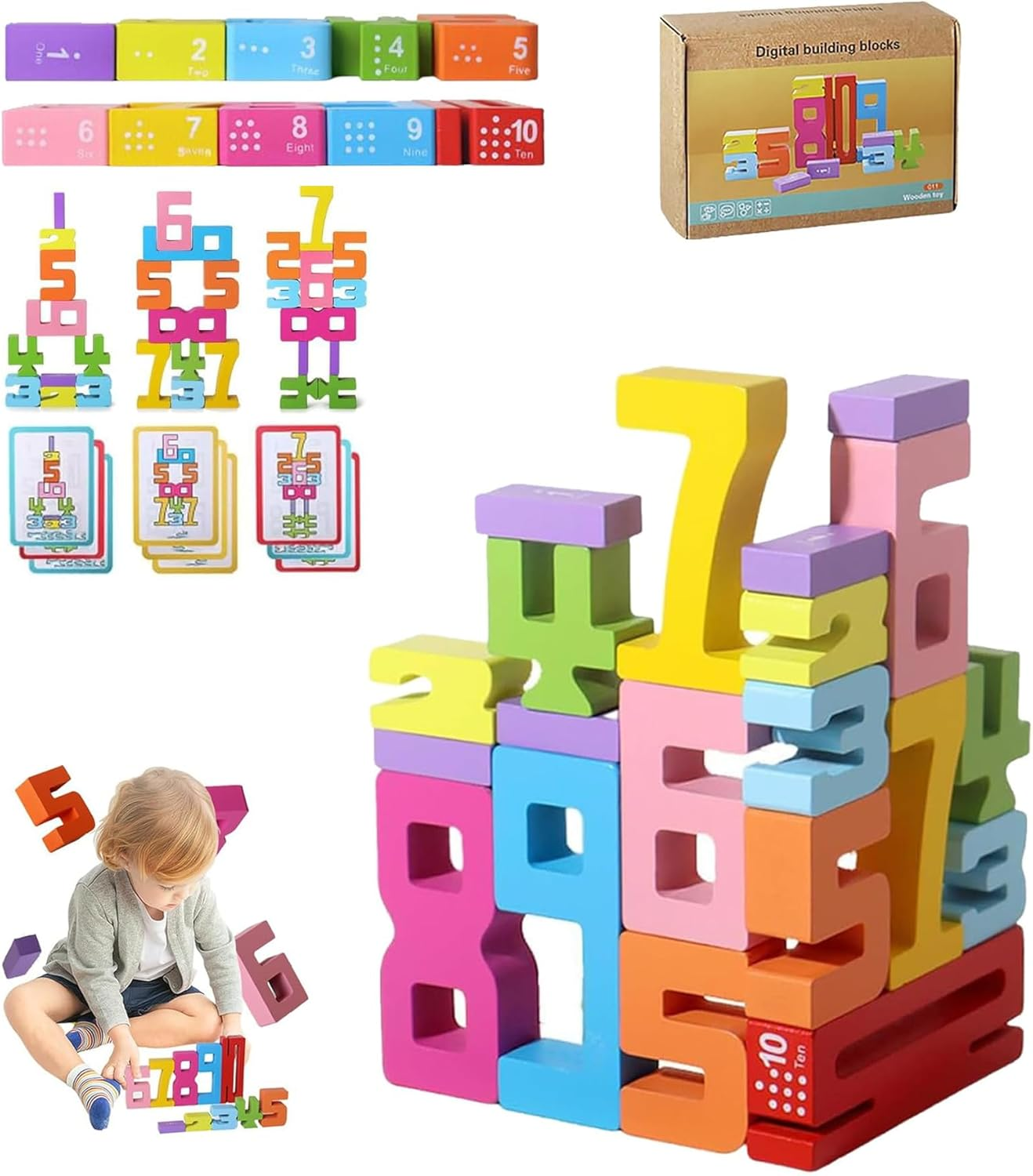 Wooden Number Building Blocks, Math-Inspired Wooden Number Building Blocks for 3+ Years Old Kids, Math Learning Toys for Kids Digital Educational Counting Toys (20Pcs) image number 6