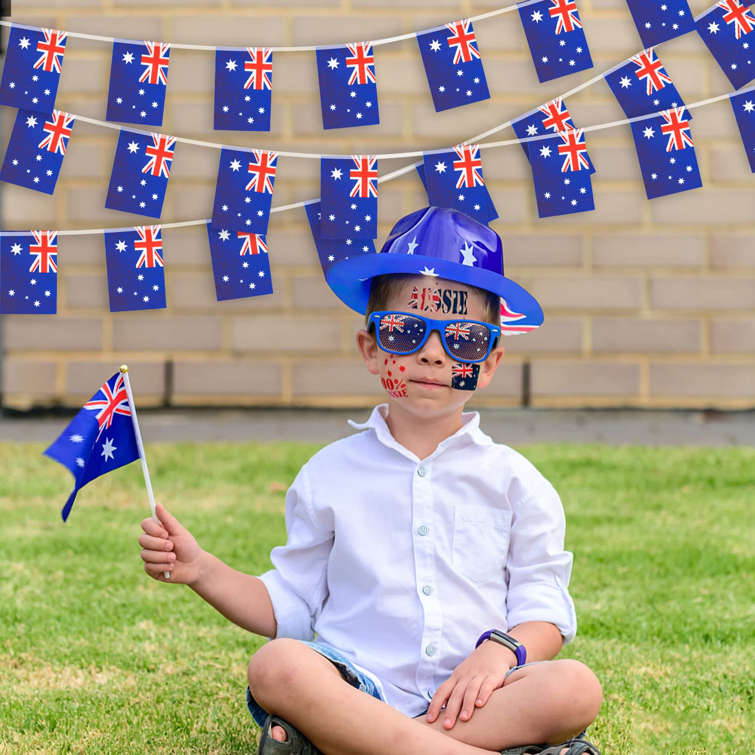 30 Pcs Australian Flag Bunting Australia Flags, 30FT Polyester Australian Party Decorations Outdoor Indoor Australia Bunting Decorations Party Bunting, Australia Day Party Decoration Banner image number 6