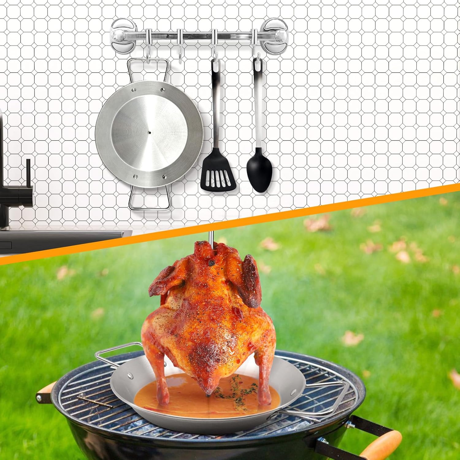 Al Pastor Skewer for Grill, Brazilian Vertical Spit Stand, Stainless Steel Vertical Skewer with 3 Removable Spikes(8"/10"/12") & Brushes, for Shawarma, Tacos Al Pastor, BBQ Dishes, Smoker Oven, Kebabs