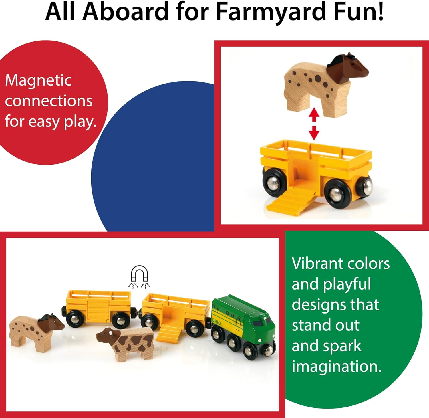 BRIO World 33404 - Farm Train 5 Pieces &ndash; Wooden Cargo Train Set with Animal & Farm Accessories &ndash; Magnetic Railway Toy for Kids Ages 3+ &ndash; Compatible with BRIO Tracks image number 2