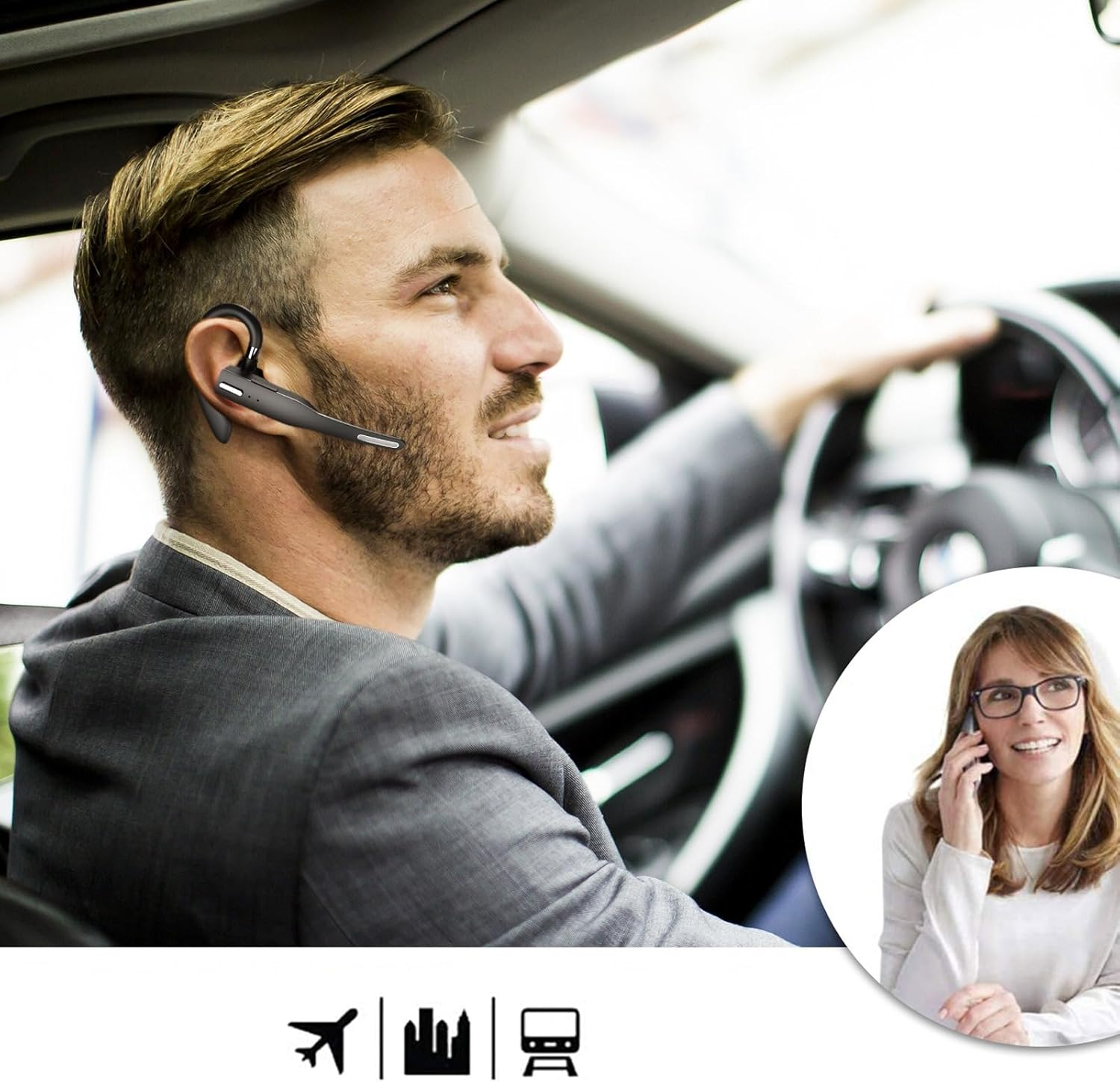 Bluetooth Earbuds, Wireless Hands-Free Headset, Noise Reducing Single Ear Headphones, IPX7 Waterproof, BT5.1 for Work, Driving, Business, Sports (YYK-525 Simple image number 1