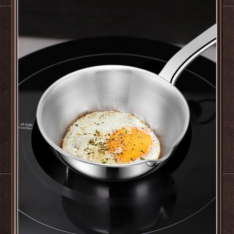 IMEEA 13Cm Mini Egg Pan Omelet Pan Sauce Pan Mini Frying Pan SUS304 Stainless Steel Butter Warmer with Spout Portable Camping Cooking Pan image number 5