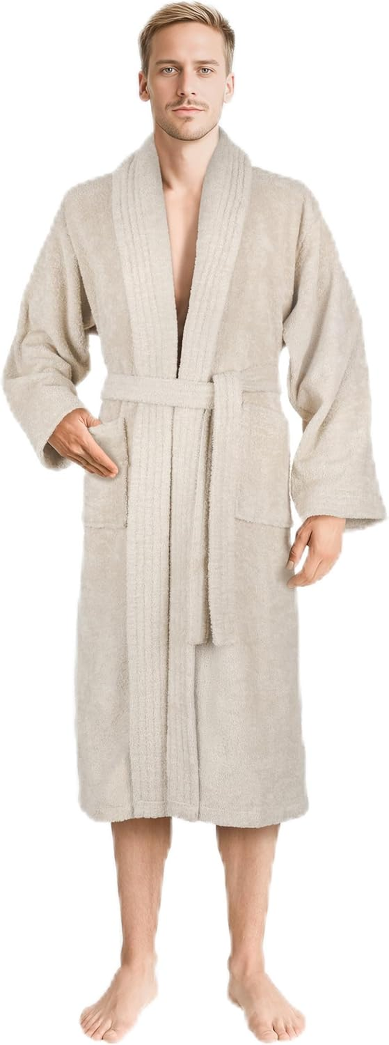 American Soft Linen Men&rsquo;S 100% Cotton Terry Bathrobe &ndash; Soft, Absorbent, Quick Dry Turkish Robe for Men, Beige, Xx-Large image number 2