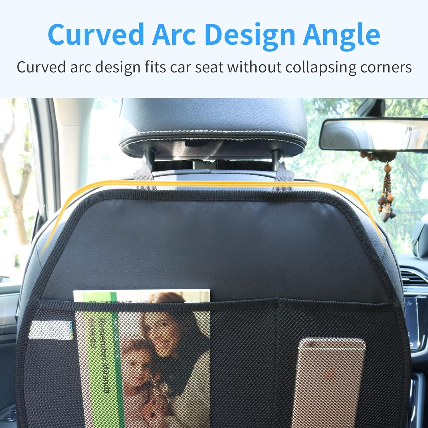 Car Kick Mats 2 Pack Extra Large Seat Protector Durable Water Resistant Auto Seat Back Covers with 2 Mesh Pockets Protection against Dust Mud Scratches (Black, 2-Pack)