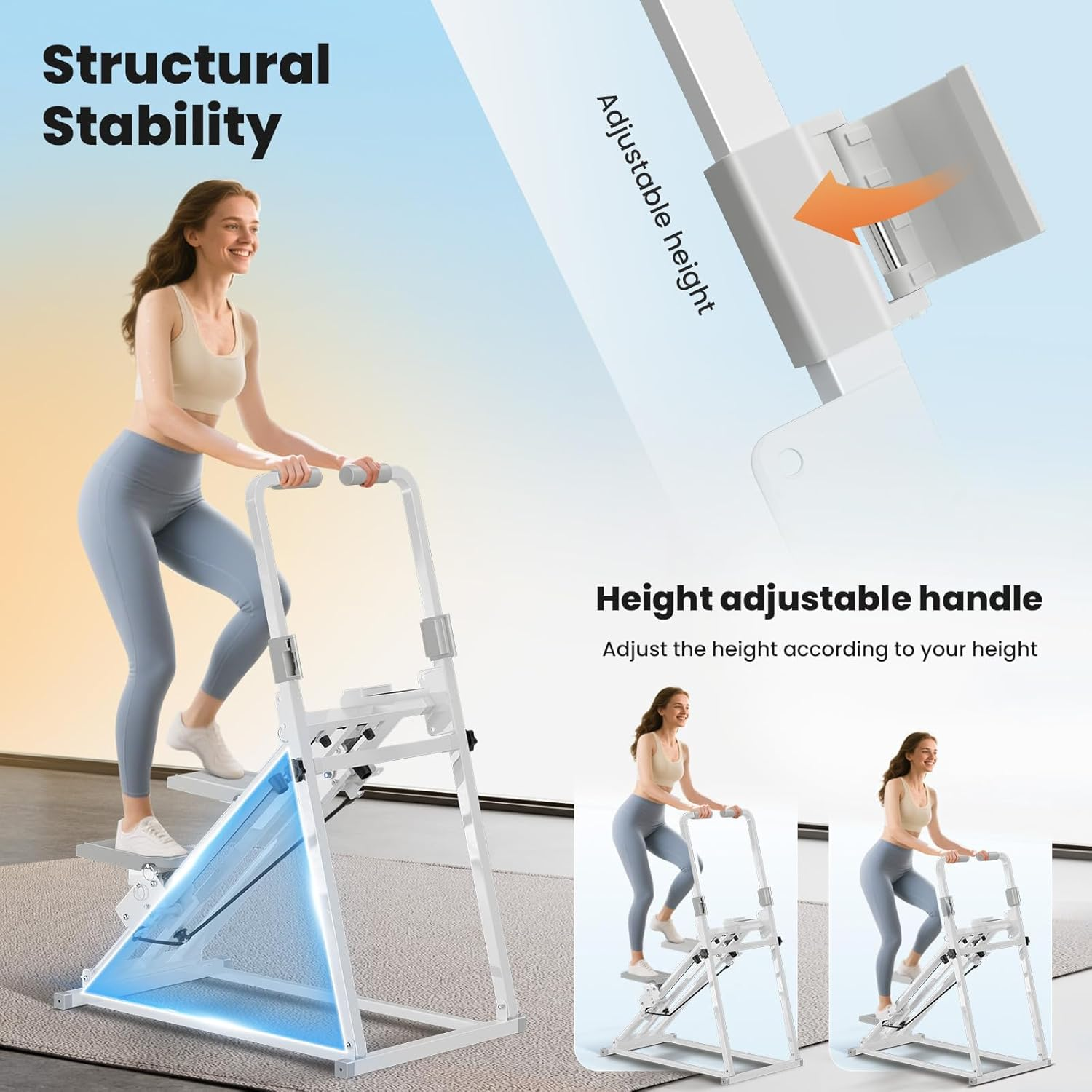 Foldable Stair Stepper Machine with Handles, Adjustable Resistance Stepper for Home Cardio, Low Impact Workout Equipment for Legs, Glutes & Weight Loss, Compact Stepping Machine, Easy Assembly White image number 5