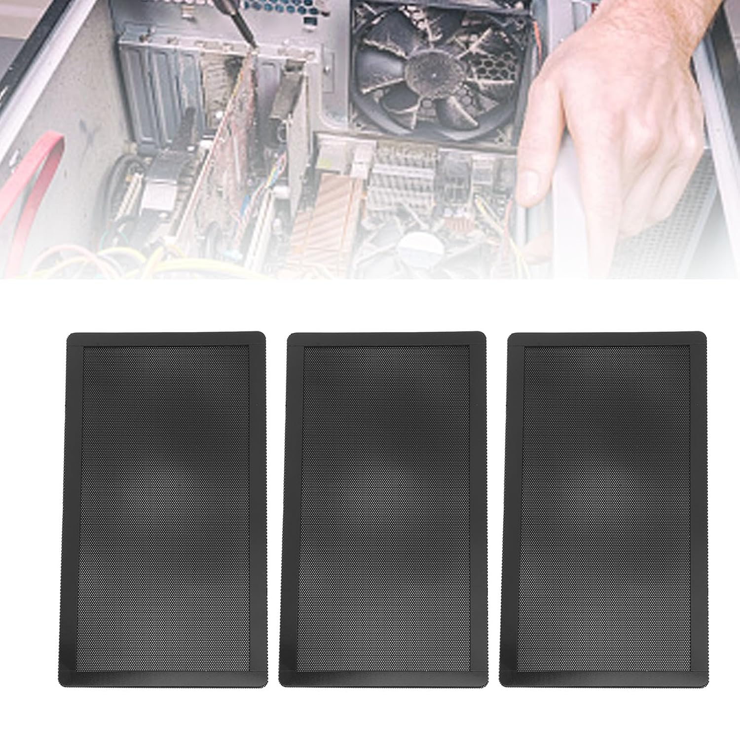 Jectse DIY PC Case Dust Mesh Filter, 10Pcs PVC Dustproof Magnetic Dust Filter Cover, 12X24Cm, Black, for PC Case Power Supply, Fan Vent, Desktop