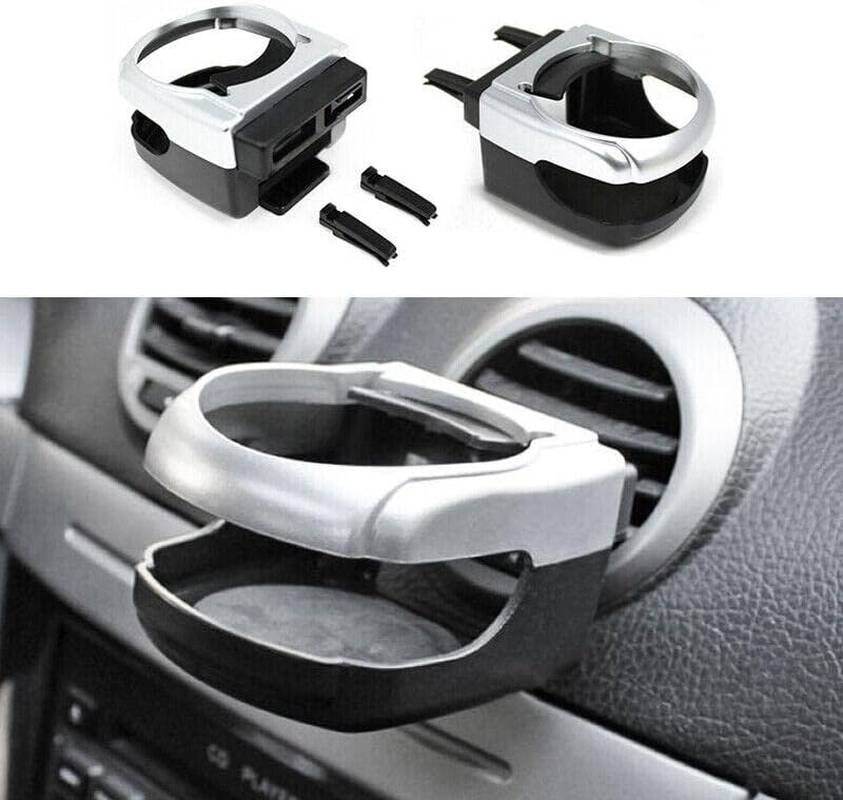 AIMALL Universal Car Cup Holder Mount, Compact ABS Plastic Auto Air Vent Bottle Bracket, 8X8.5X5Cm Silver Drink Tray for Coffee Cans and Beverages
