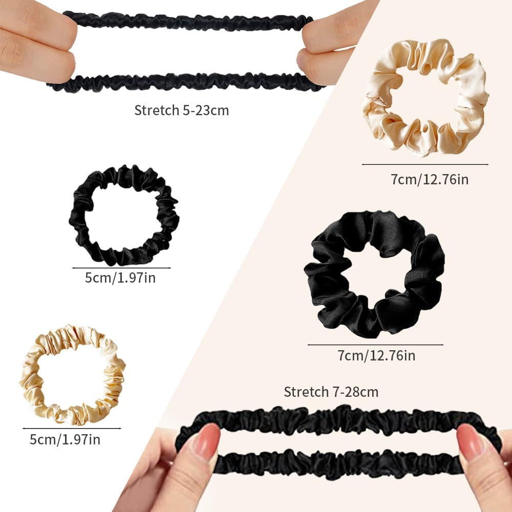 4PCS Hair Ties Silk Scrunchie Silks Scrunchiesilk Hair Tie Large for Women Thick Curly Hair No Crease Soft Less Pulling - Brown And Black image number 3