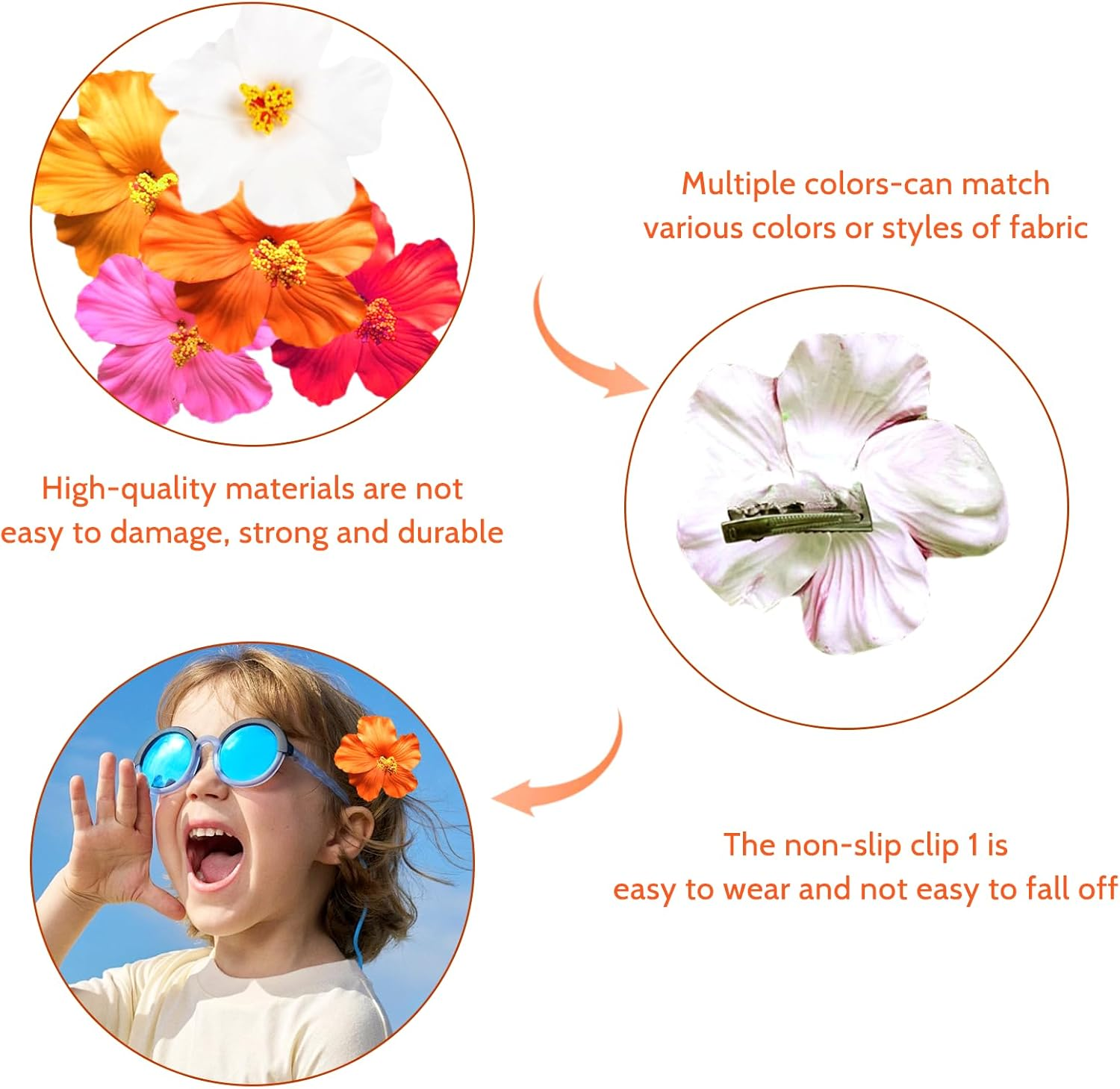 Youery Pack of 5 Hair Clip Flower Hawaii Hair Clip for Women, Plumeria Hibiscus Hair Clip, Artificial Flower Clips for Holiday, Beach Party, Pool, Cruise, Photoshoot image number 2