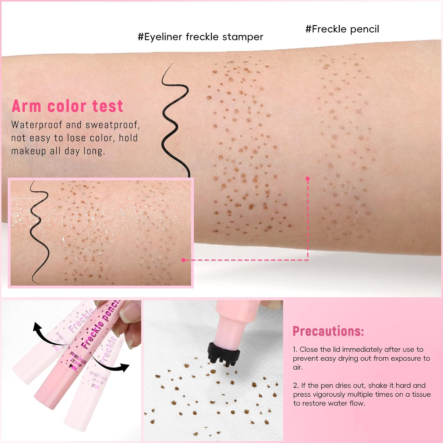 Noerrors 2 Colour Freckle Stamp Pen for Natural Lifelike False Freckles, 2 in 1 Dark Brown Freckle Stamp Eyeliner Light Brown Soft Dot Pen Sun-Kissed Makeup image number 3