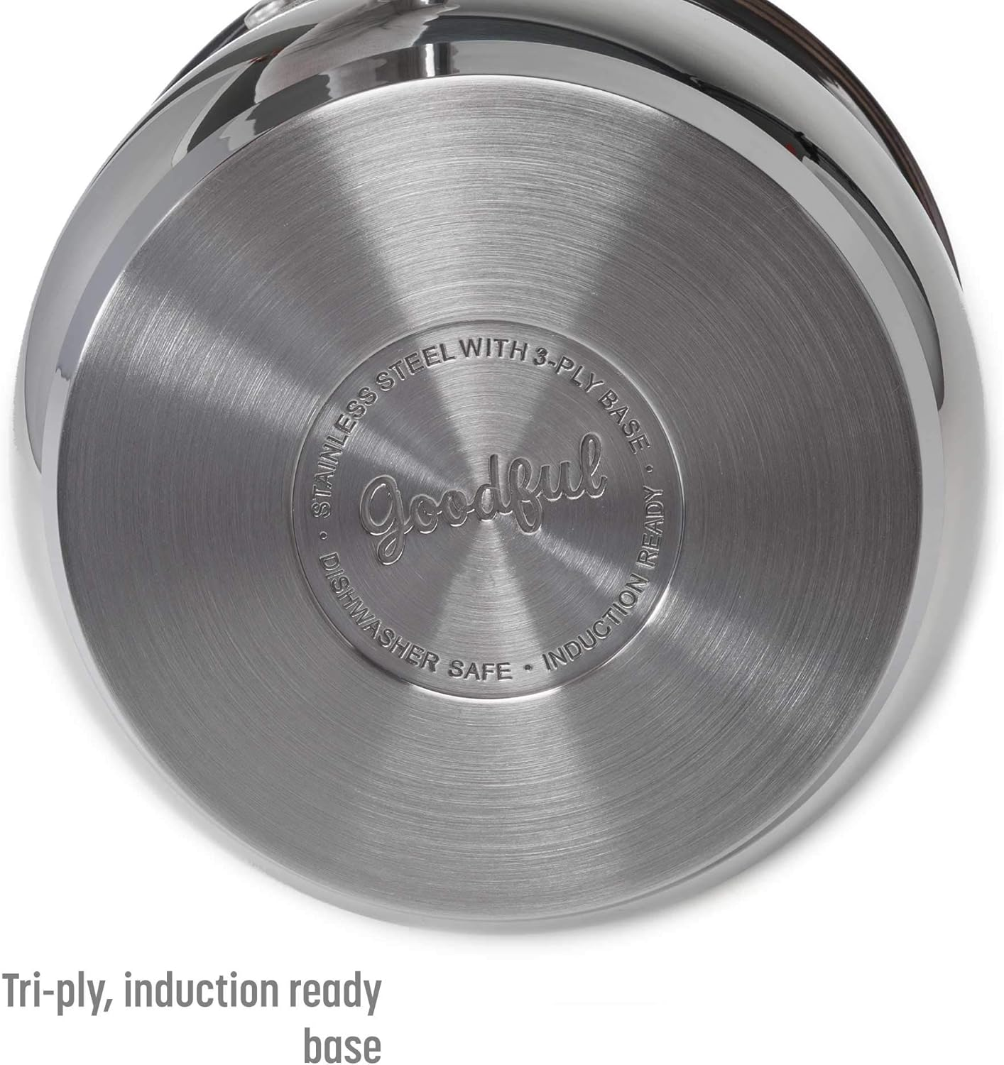 Goodful 12-Piece Classic Stainless Steel Cookware Set with Tri-Ply Base for Even Heating, Durable, Impact Bonded Pots and Pans, Dishwasher Safe Includes Non Stick Frying Pan, Chrome image number 4