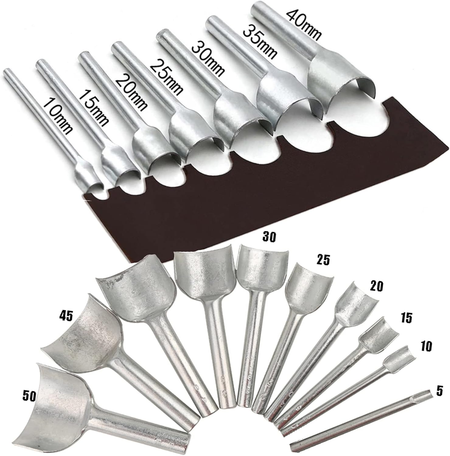 Baitaihem 10 Pcs Leather Tools Craft Half-Round Cutter Punch Belt End Cutter for Home Leather Sewing(5Mm-50Mm) image number 4