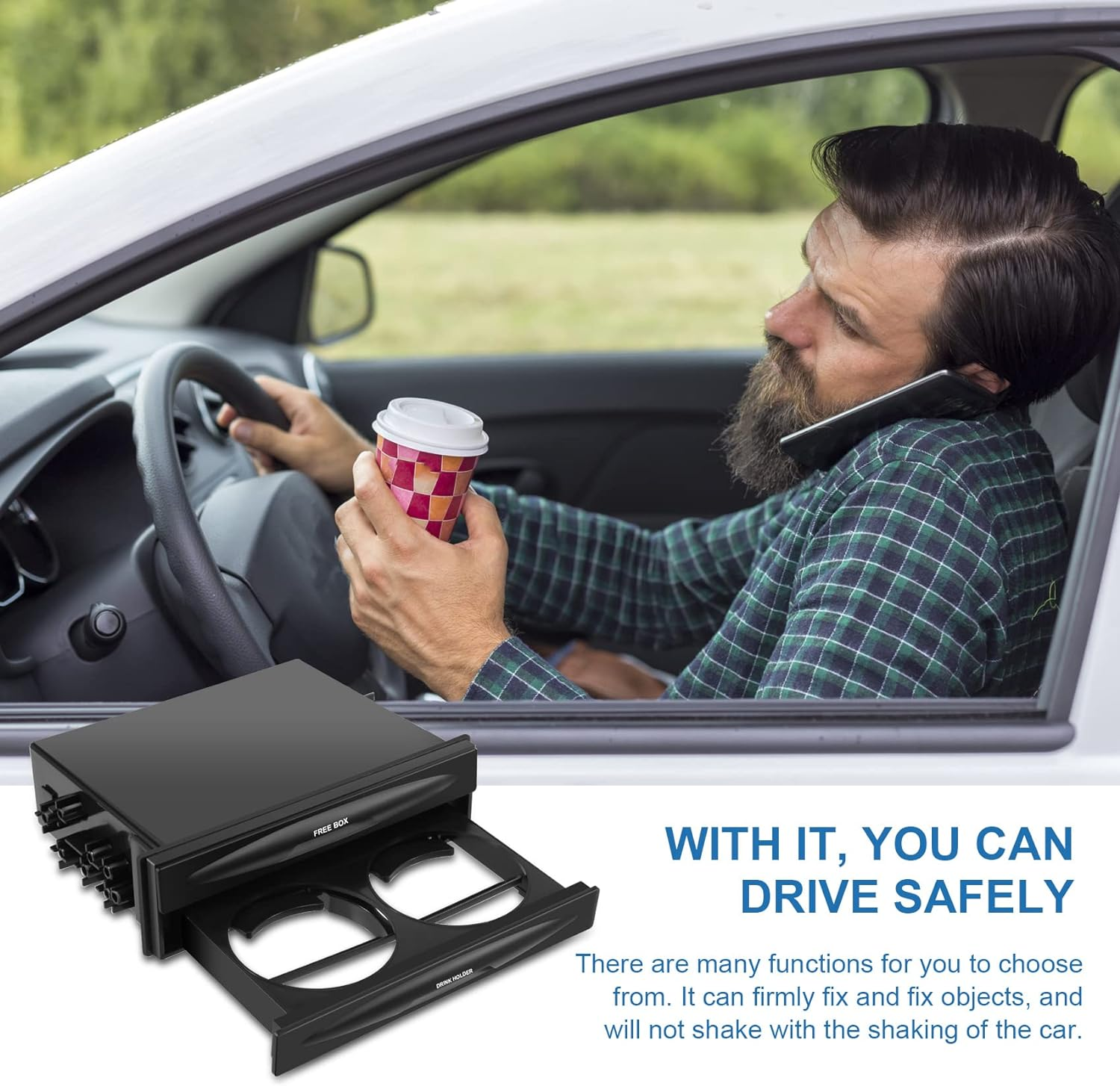 Dovhmoh Car Auto Single Din Radio Pocket, Universal Cd Radio Pocket Drink Cup Holder Storage Box Black