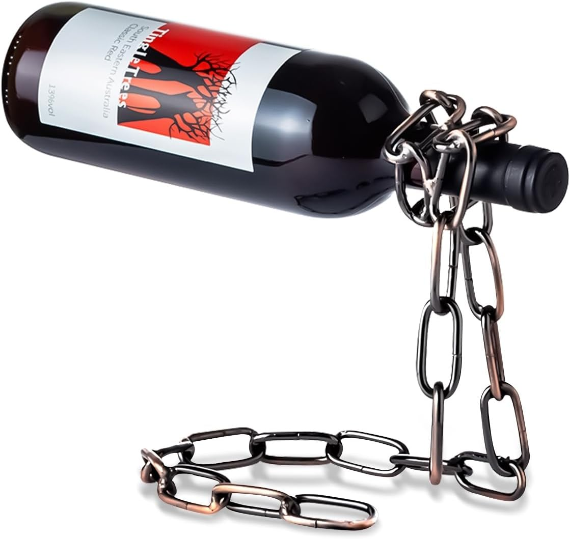 BRARIOS Creative Decor Desktop Wine Rack Chain Design No Assembly Required 20Cm Wine Bottle Rack for Home Bar Study Dining Room Decoration (Bronze)