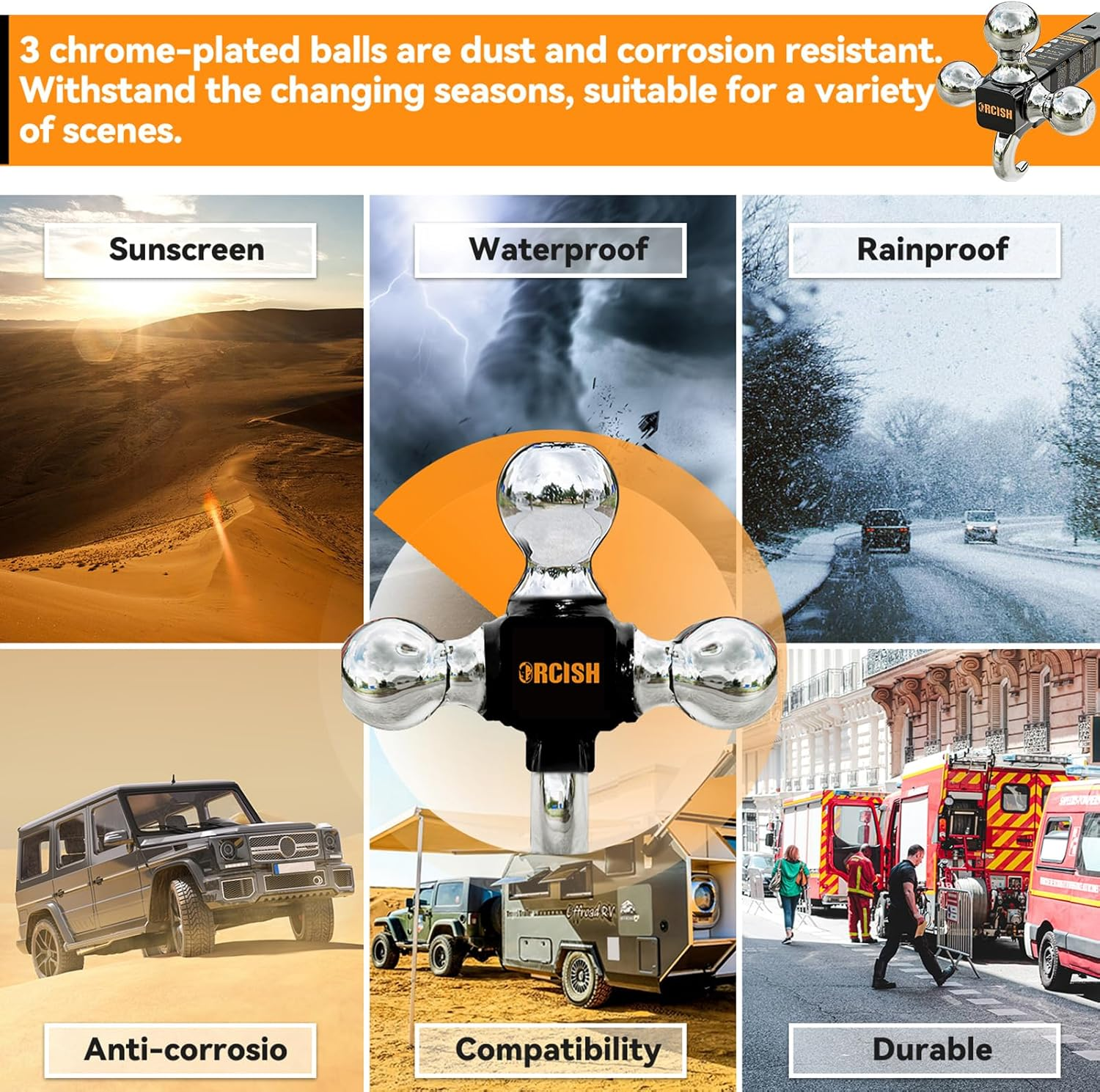 ORCISH Trailer Hitch Tri-Ball Mount with Hook & Pin, Trailer Ball Size 1-7/8", 2" and 2-5/16", Fit 2 Inch Hitch Receiver, 2/3 in 1 Ball Truck Hitch, Tow Hitch - Classic image number 4