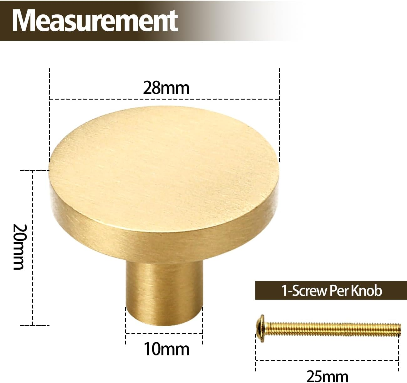 Gold Cabinet Knobs,4Pcs round Brass Brushed Drawer Handles,20Mm Golden Hardware Dresser Drawer Knob,Gold Solid Knobs for Bathroom,Wardrobe and Kitchen Cupboard Doors image number 1