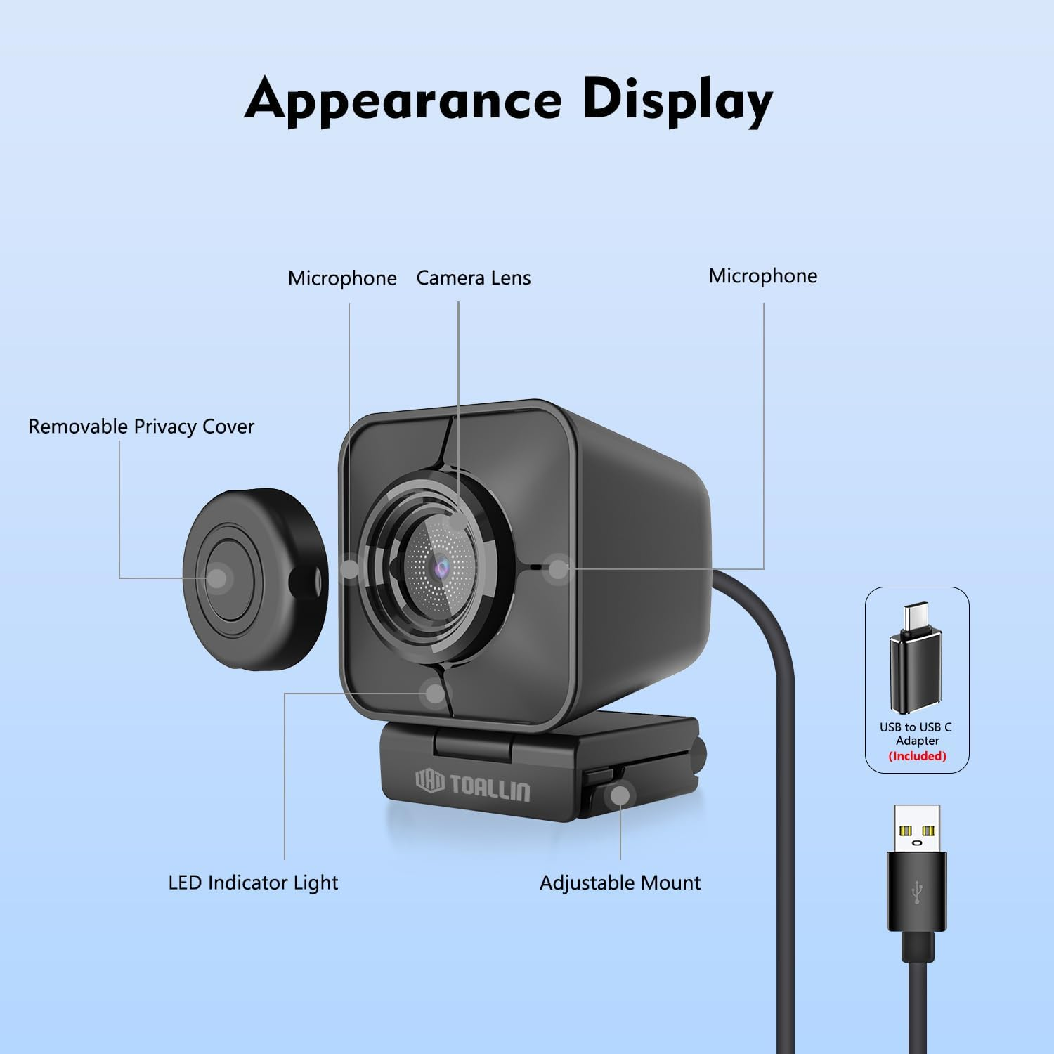 TOALLIN UHD 4K Webcam with Remote Control, 12 Million Pixels, PDAF Auto-Focus, Dual Noise-Reduction Mics, 5X Digital Zoom & Image Mirroring, USB Web Camera for Conferencing/Live-Streaming/Video Calls