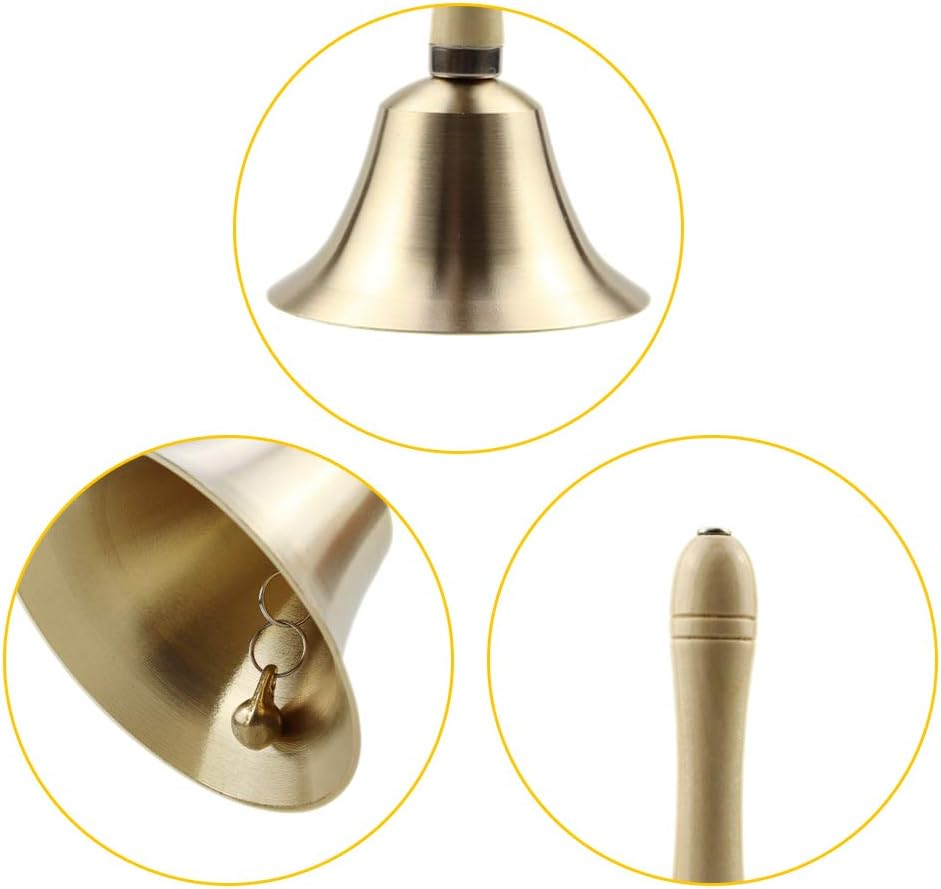 Hand Bell Extra Loud Solid Brass Call Bell Handbells with Wooden Handle Multi-Purpose for School, Churchl, Hotel, Christmas and Wedding Service (11Cm) image number 2