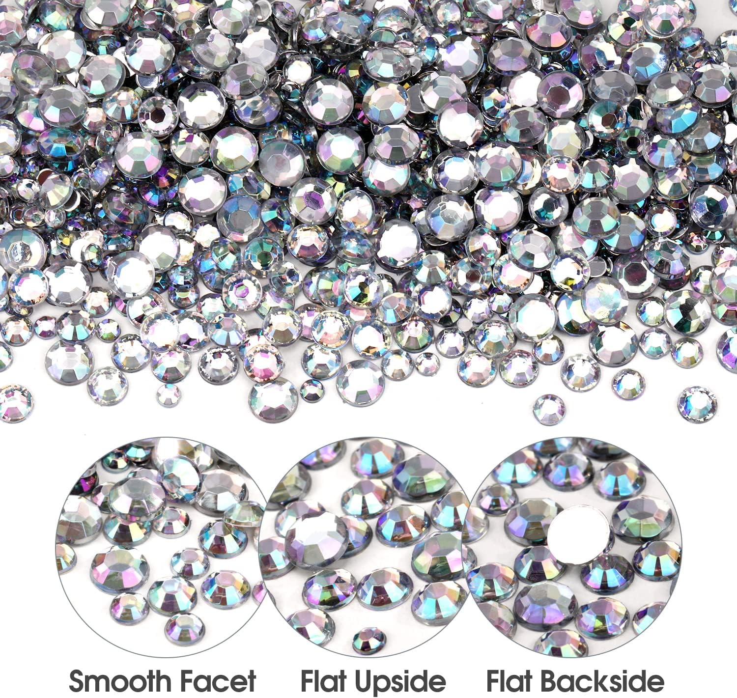 5320 Pieces Flat Back Gems round Crystal Rhinestones 6 Sizes (1.5-6 Mm) with Pick up Tweezer and Rhinestones Picking Pen for Crafts Nail Face Art Clothes Shoes Bags DIY (Black Ab+Clear AB) image number 4