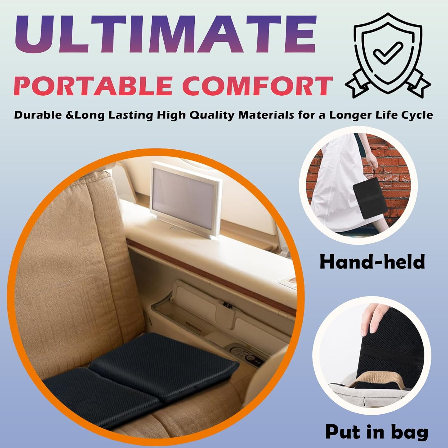 Gel-Infused Travel Seat Cushion - Portable Foldable Ergonomic Pillow for Airplane, Stadium, Camping & Office - Gel Grid Design Cooling Support for Flights, Bleachers, Commute & Outdoor Adventures