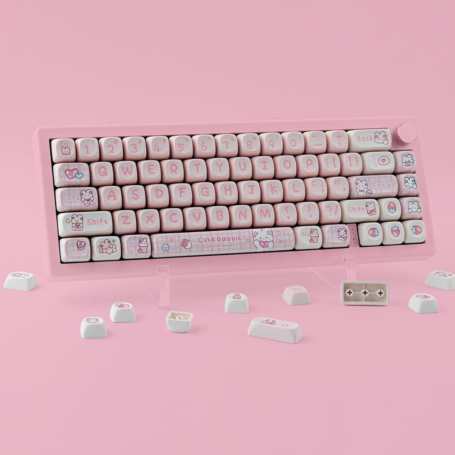 TYRIXKI PBT 148 Keys Cute Keycaps Dye-Sublimation Bunny Keycaps Set MOA Profile for Cherry Gateron MX Keys Mechanical Keyboards - Cats Eat Fish image number 5