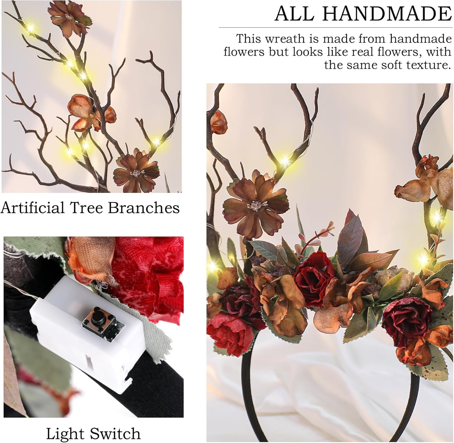 MOSTORY Green Forest Branch Headband - Fairy Forest Headband with Flowers, Floral Antler Headwear for Women, Witch Renaissance Costume, Halloween Renfaire Outfit, Cosplay Photoshoot image number 2