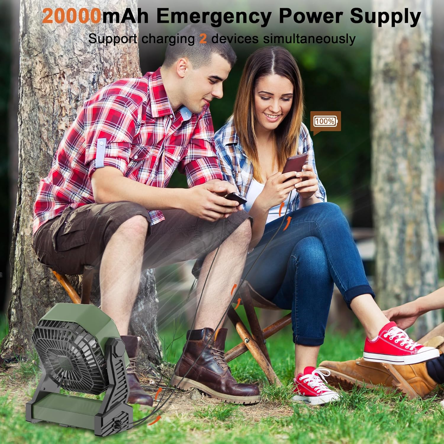 Camping Fan with LED Lantern, 20000Mah Rechargeable Battery Operated Outdoor Tent Fan with Light & Hook, 270&deg; Pivot, 4 Speeds, USB Desk Fan for Camping, Fishing, Power Outage, Hurricane, Jobsite&hellip; image number 6