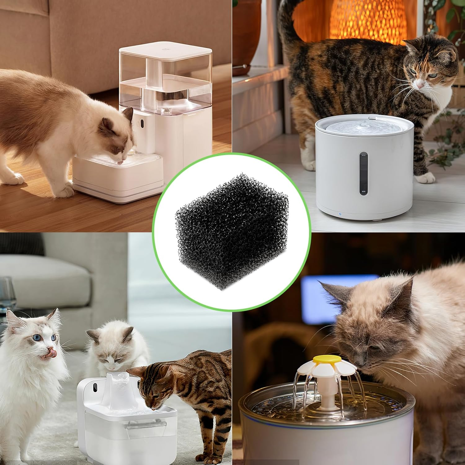 10Pcs Cat Water Fountain Sponge Filter Replacement, Upgraded Sponger Foam Filter for 92Oz/2.8L Pet Fountain, Fountain Filter Replacement for Cat and Dog(Black) image number 2