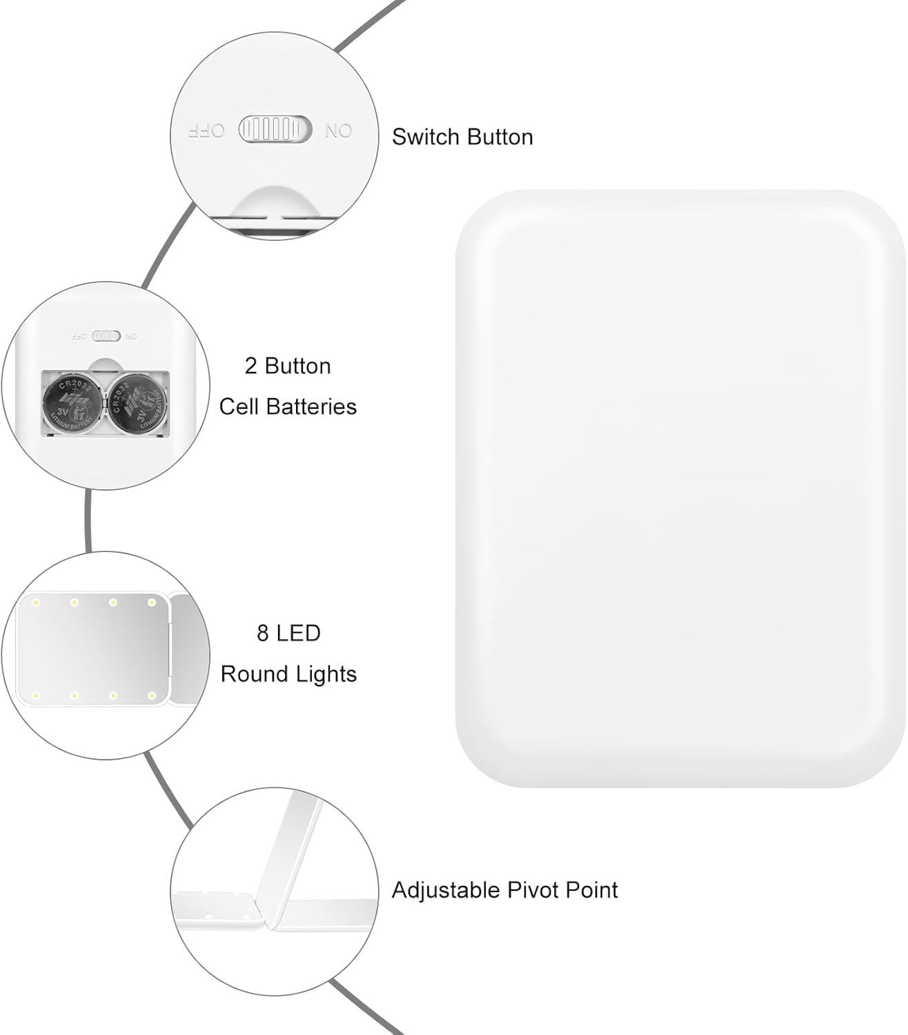 LIWEGHT Makeup Pocket Mirror, Compact Makeup Mirror with Light, 1X/3X Magnification LED Compact Travel Mirror, 2-Sided, Portable, Folding, Handheld, Small Lighted Compact Mirror for Gift, White image number 2