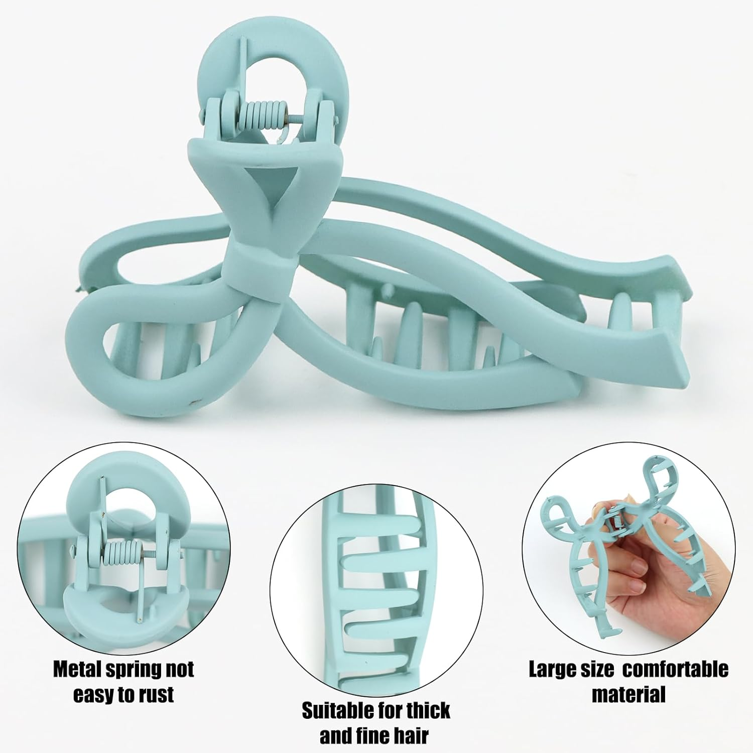 QEEYON Large Hair Claw Clips for Thick and Thin Long Hair 3.94 Inch(10 Cm) Pack of 6 Matte Bow Claw Clips for Women Fashion Hair Styling Accessories Hair Clips image number 1