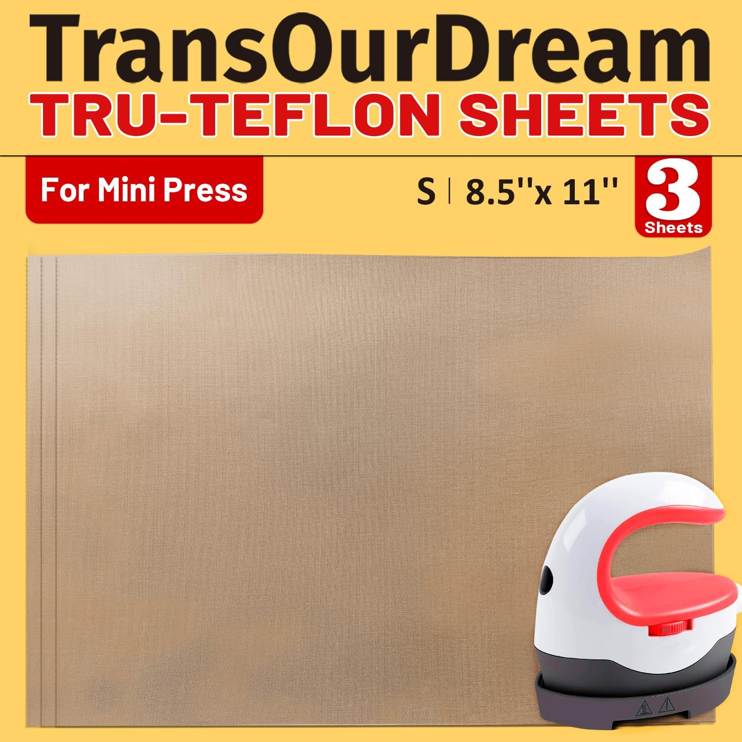 Transourdream 3 Pack PTFE Teflon Sheets Size S 8.5 X 11 for Mini Heat Press Heat Resistant Craft Mat Sublimation Paper and Heat Transfer Paper Reusable image number 3