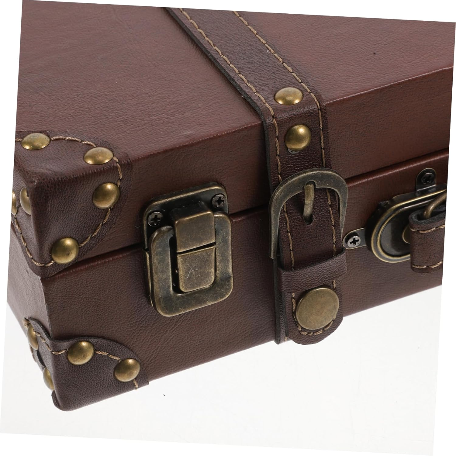 SOLUSTRE Vintage Leather Decorative Trunk Small Retro Suitcase Classic Storage Box for Photo Props and Home D&eacute;cor, Brown Vintage Luggage Decoration for Clothing Store Display image number 5