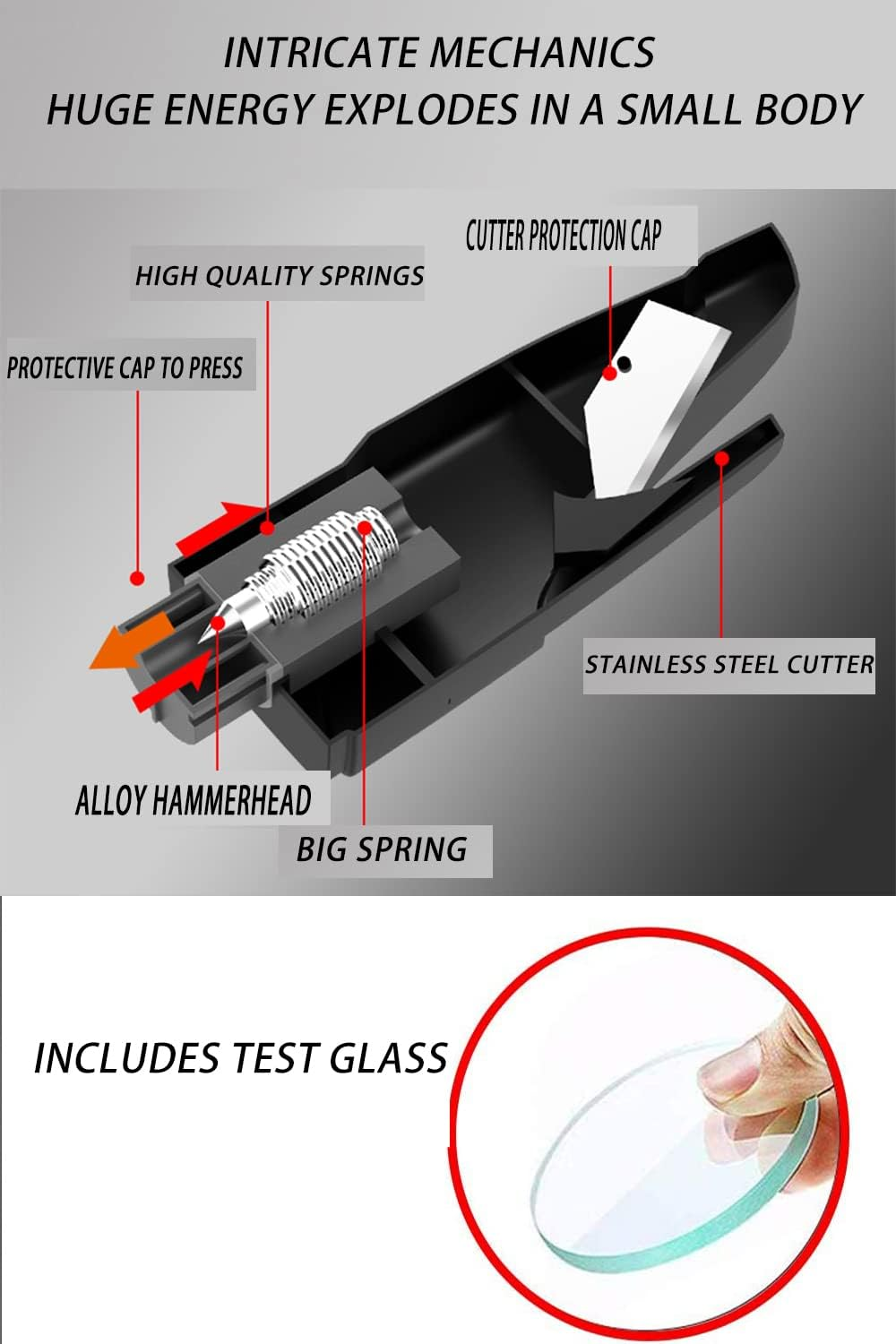 WHOHAO 4 Pack Car Window Breaker and Seat Belt Cutter, Emergency Keychain Car Escape Tool with Glass Breaker Seatbelt Cutter,Car Safety Hammer,Black image number 5