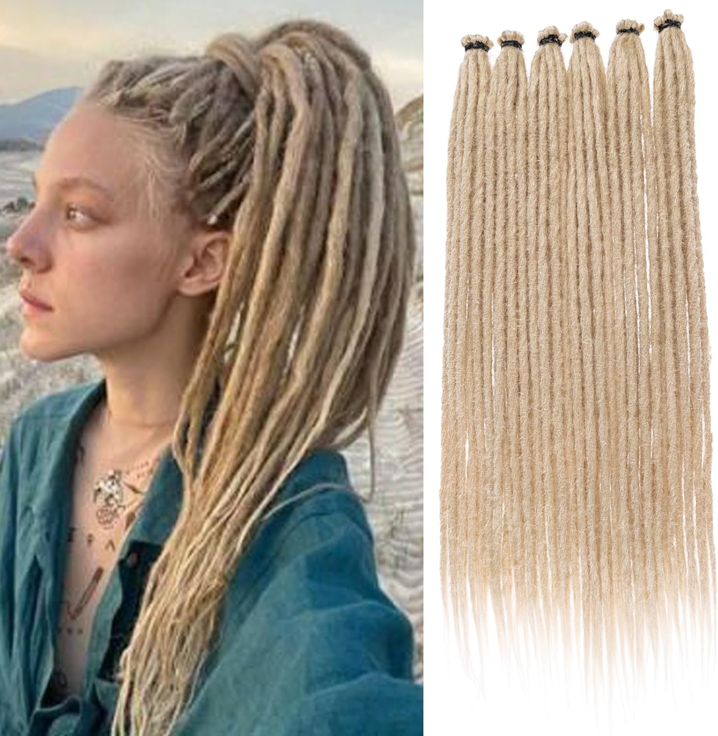 Samtress 18 Inch 20 Strands Thin 0.6 Cm Dreadlock Extensions Reggae Hip-Hop Synthetic Hair Ombre Blonde Handmade Loc Crochet Braiding Hair Extensions (#T27)