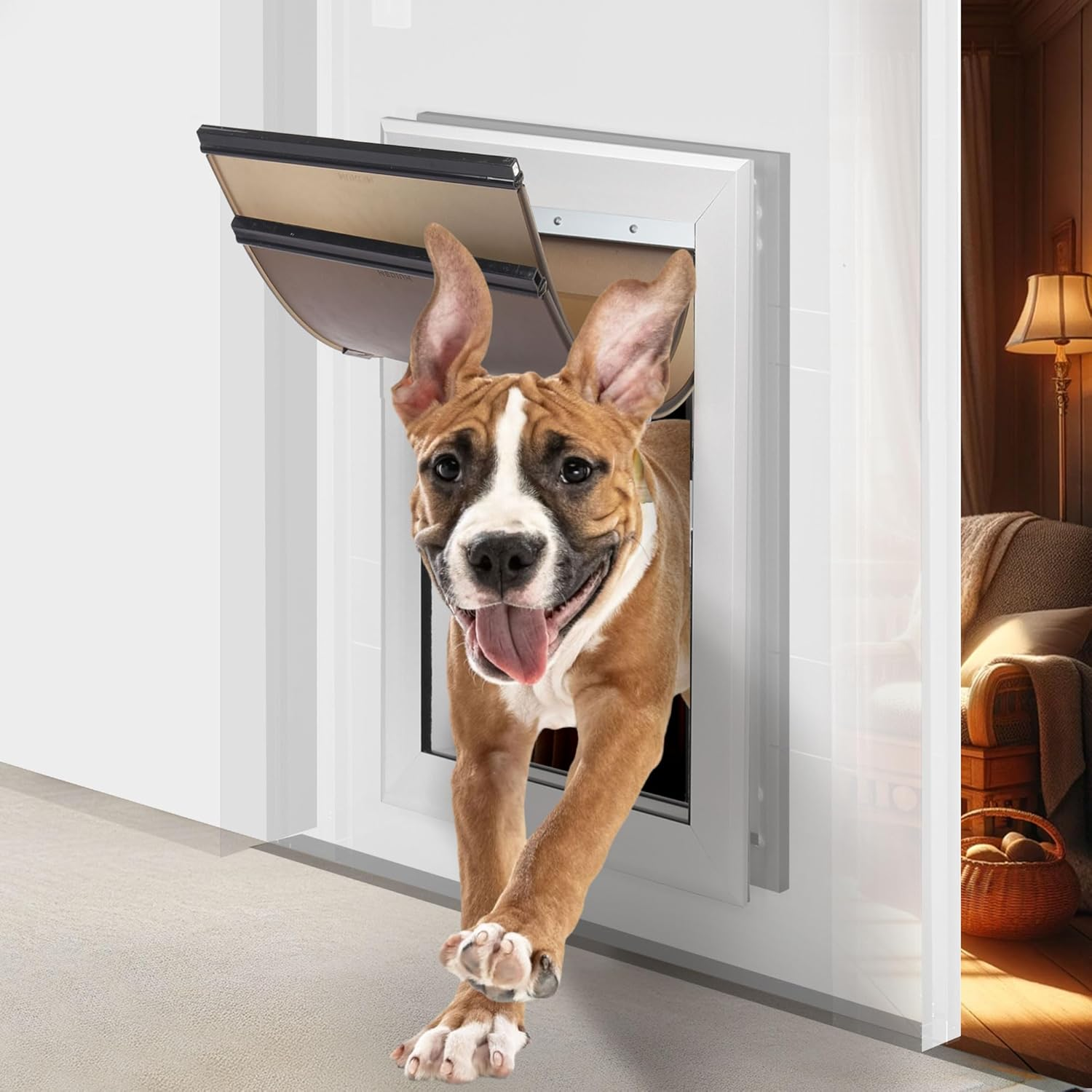 Large Dog Door for Door - Aluminum, Lockable for Safety, Easy in & Out, Extreme Weather Resistant, up to 110 Lbs