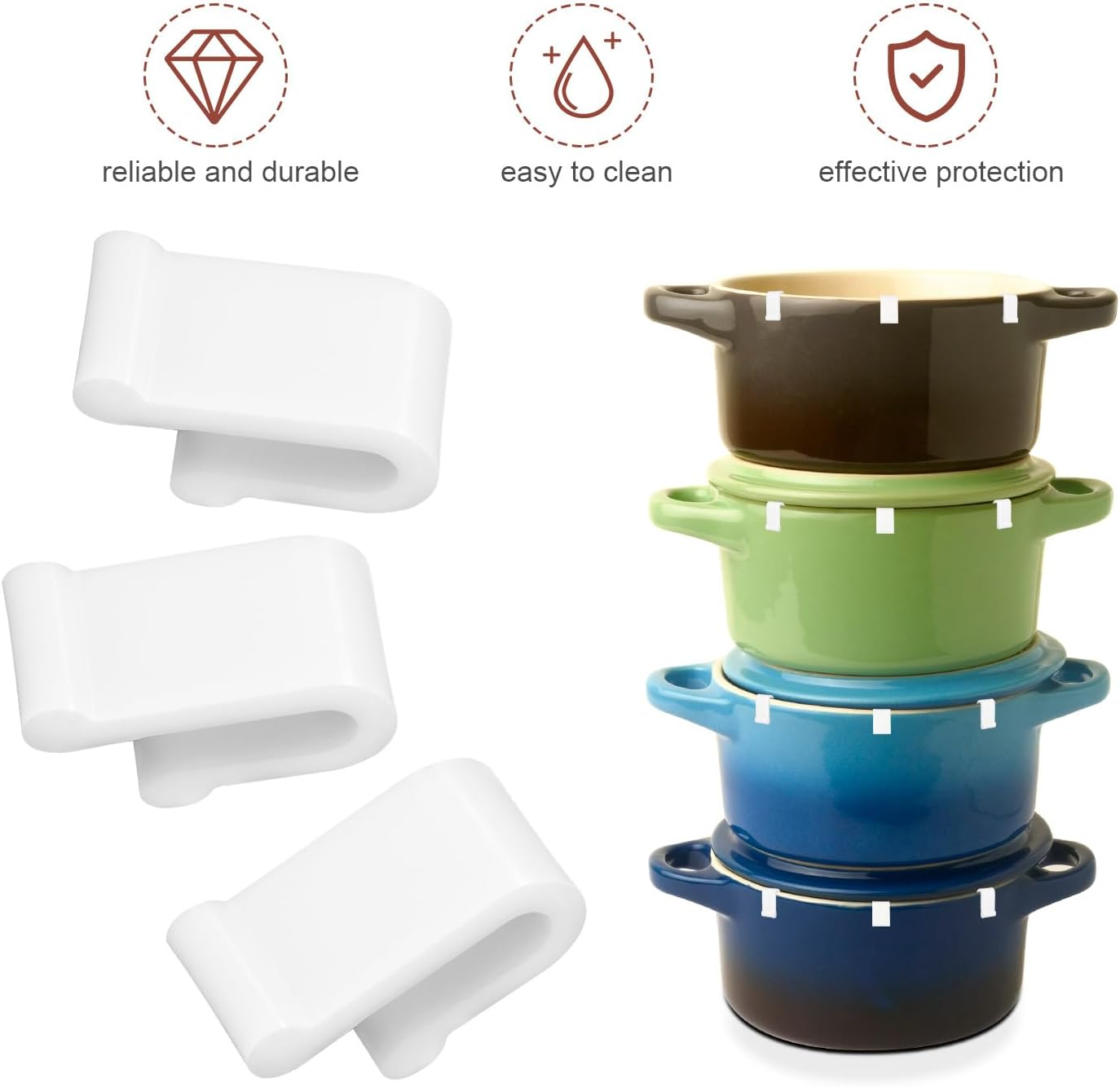 8Pcs Dutch Oven Lid Protector Clips, Silicone Dutch Oven Lid Protector Dutch Oven Clips for Stacking Pot Lid Protectors for Display Storage Stacking of Dutch Oven(White)