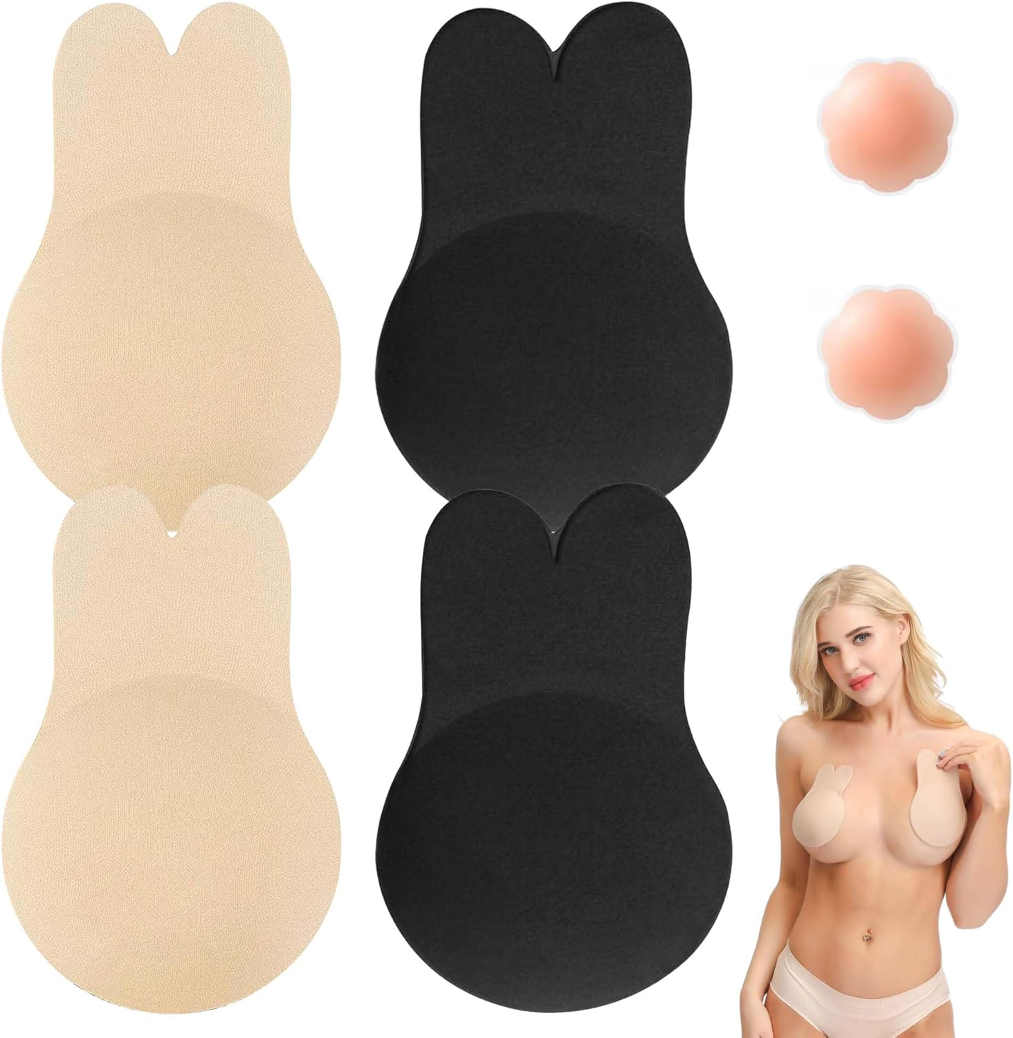 2 Pieces Sticky Bra - Push up Adhesive Backless Strapless Invisible Bra with Nipple Covers Reusable Self-Adhesive Bras
