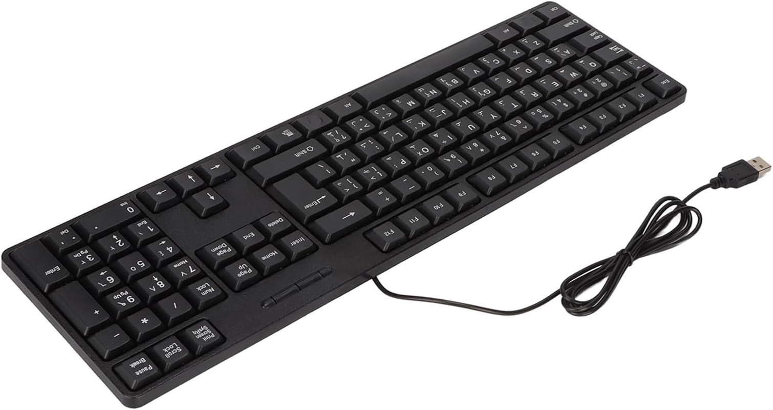 Arabic Wired Keyboard,104 Keys USB 1.5M Wired Keyboard,Mc-689 Ergonomic Typewriter,Universal Office/Home/Gaming Keyboard,For Desktop Computer Laptop