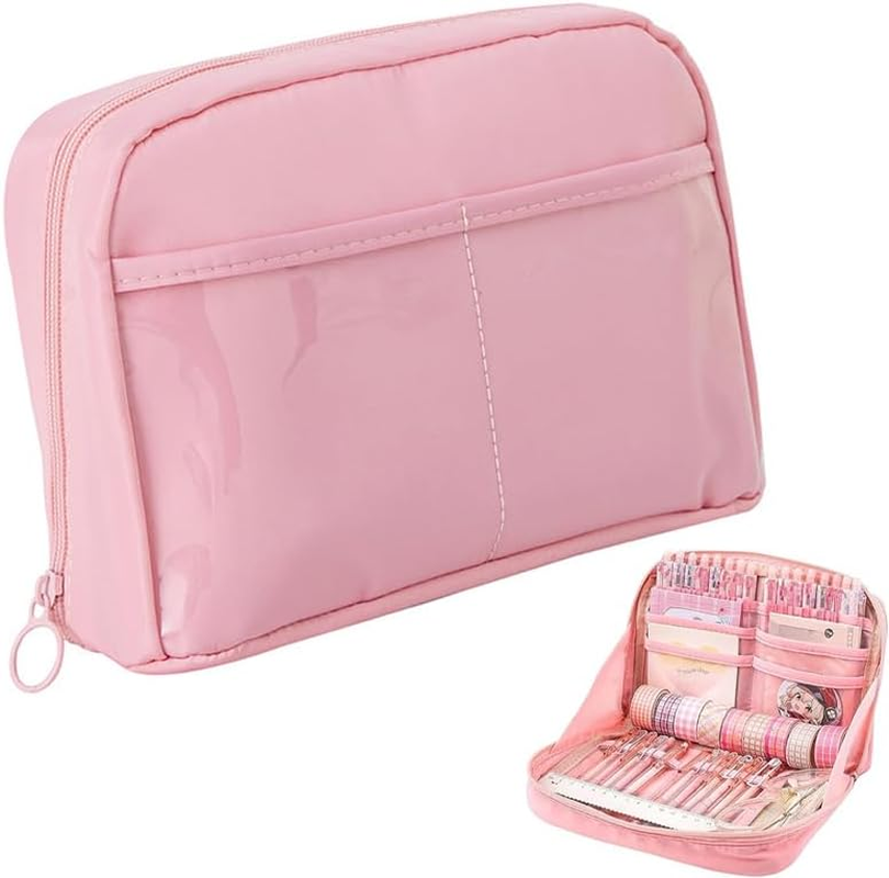 Limcryspp 1 Piece Large Capacity Pencil Case, Large Pencil Case, College Pencil Case, School Pencil Case, Pencil Case with Lattice (White)