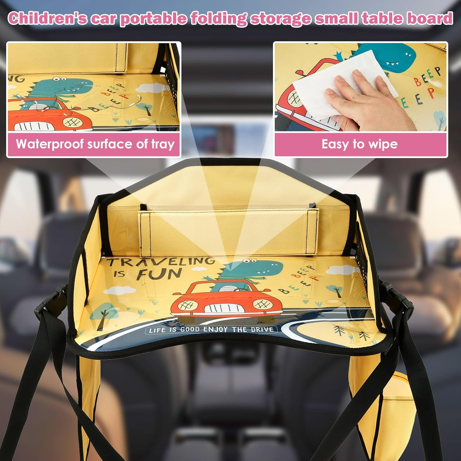 Car Seat Tray, Portable Kid Travel Table, Multifunctional Car Seat Tray Table for Drawing, Watching TV, Storage Toys, Pen, Books, Water Bottle, Snack (Style1) image number 6