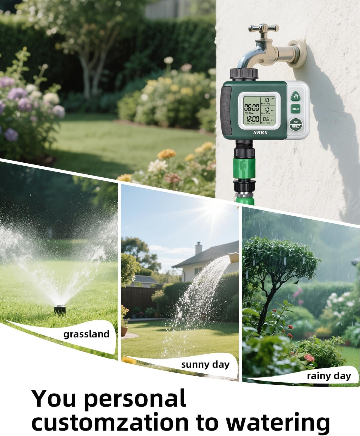 Automatic Water Timer for Garden Hose Tap, Digital Sprinkler Timer with Rain Delay, Outdoor Tap Water Timer for Lawn Garden Irrigation Watering System (Green) image number 2