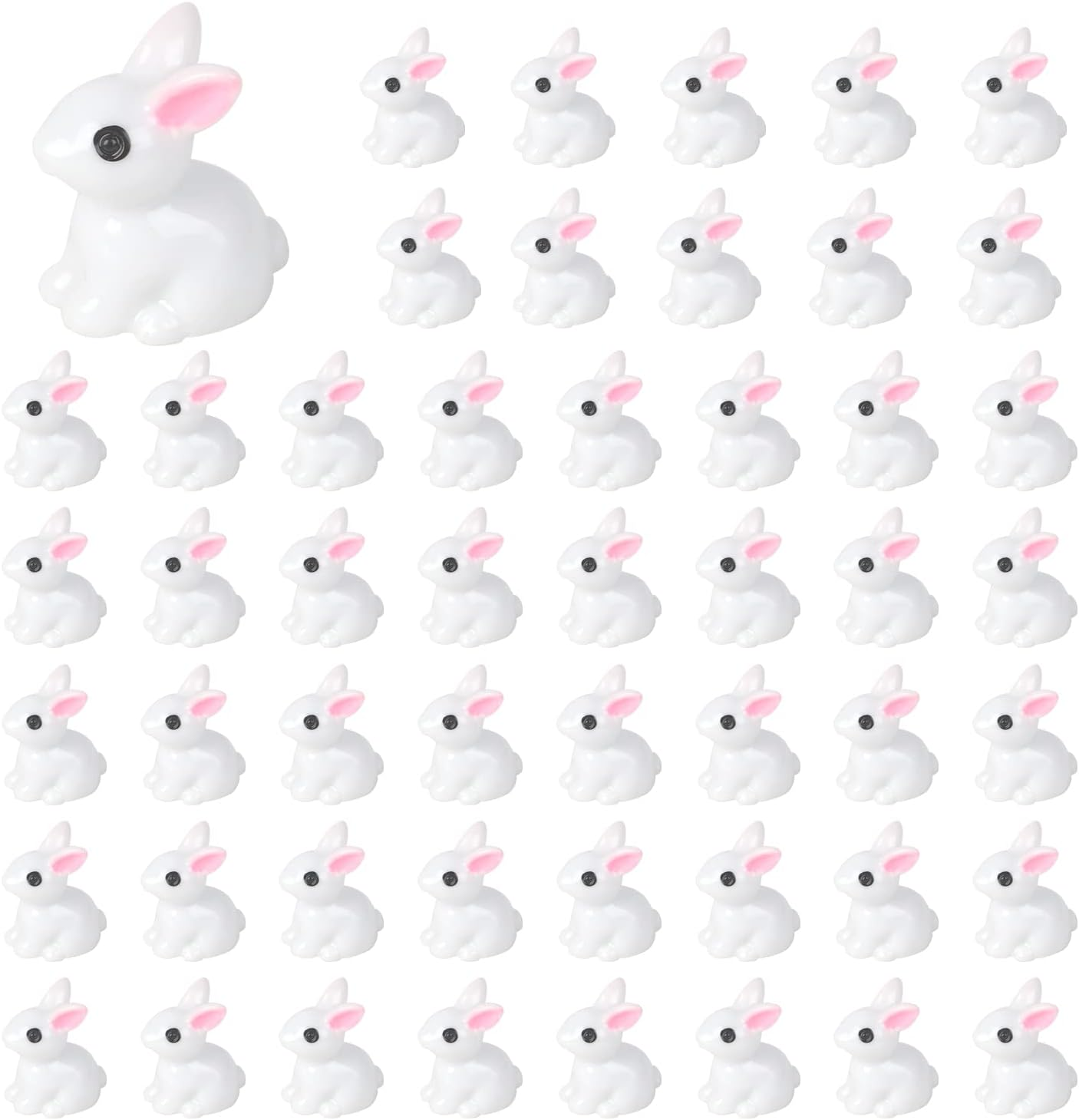 KIMOBER 50PCS Mini Bunny Miniature Figurines,White Resin Rabbit Figures for Fairy Garden Easter Egg Fillers Landscape DIY Terrarium Crafts