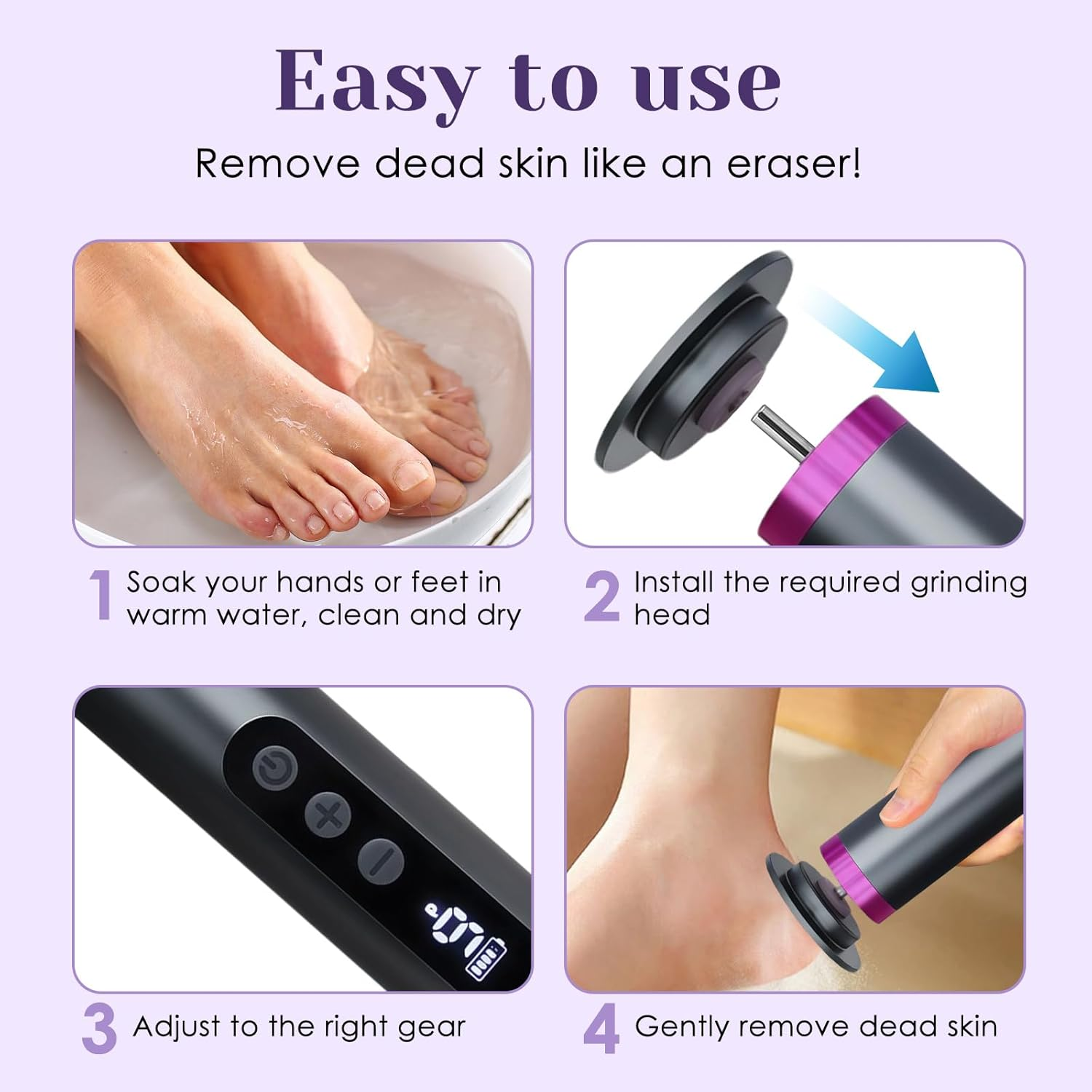 Electric Callus Remover, 9 Speed Levels, Aluminium Housing and 2000 Mah Battery for Callus Removal on Feet, Ideal for Home Foot Care and Professional Cosmetic Studios (Black) image number 1