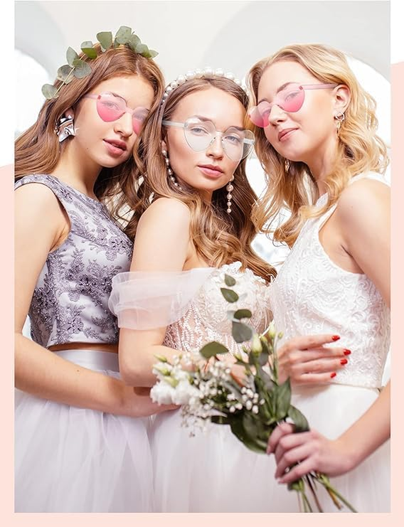 Heart Shaped Sunglasses, Rimless Design, 18 Pairs, Pink and Clear, Bride and Bachelorette Party