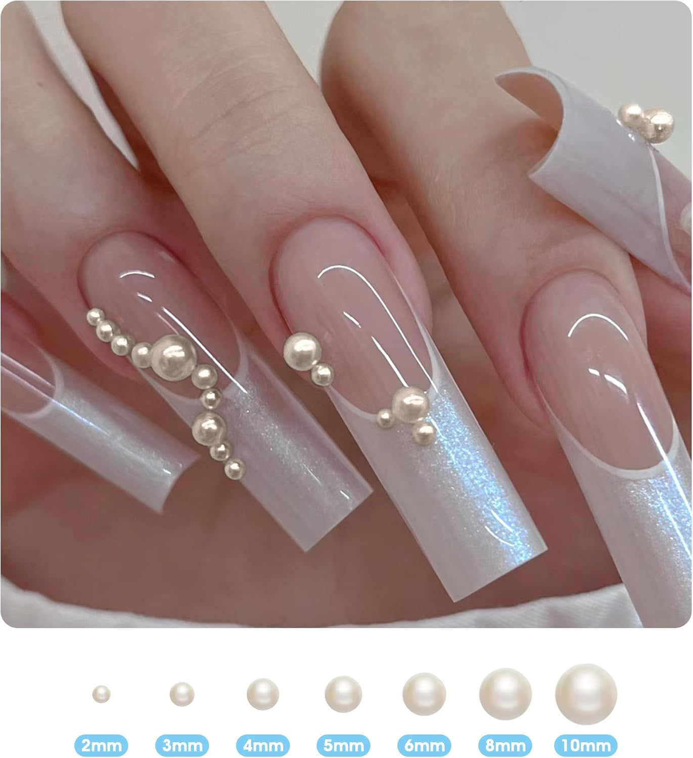 Nail Charms, Nail Pendant, Pearl Nail Pendant, 3D Nail Art Decoration, 3D Pearl Nail Jewellery with Beads for Women'S Nails Decoration, Beige