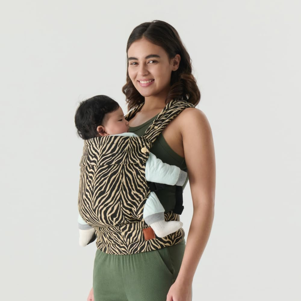 Baby Carrier for Newborns to Toddlers | Cozy Wrap with Lumbar Support | Soft Fabric, 7-35Lbs Adjustable Fit | Brown Zebra Pattern image number 2