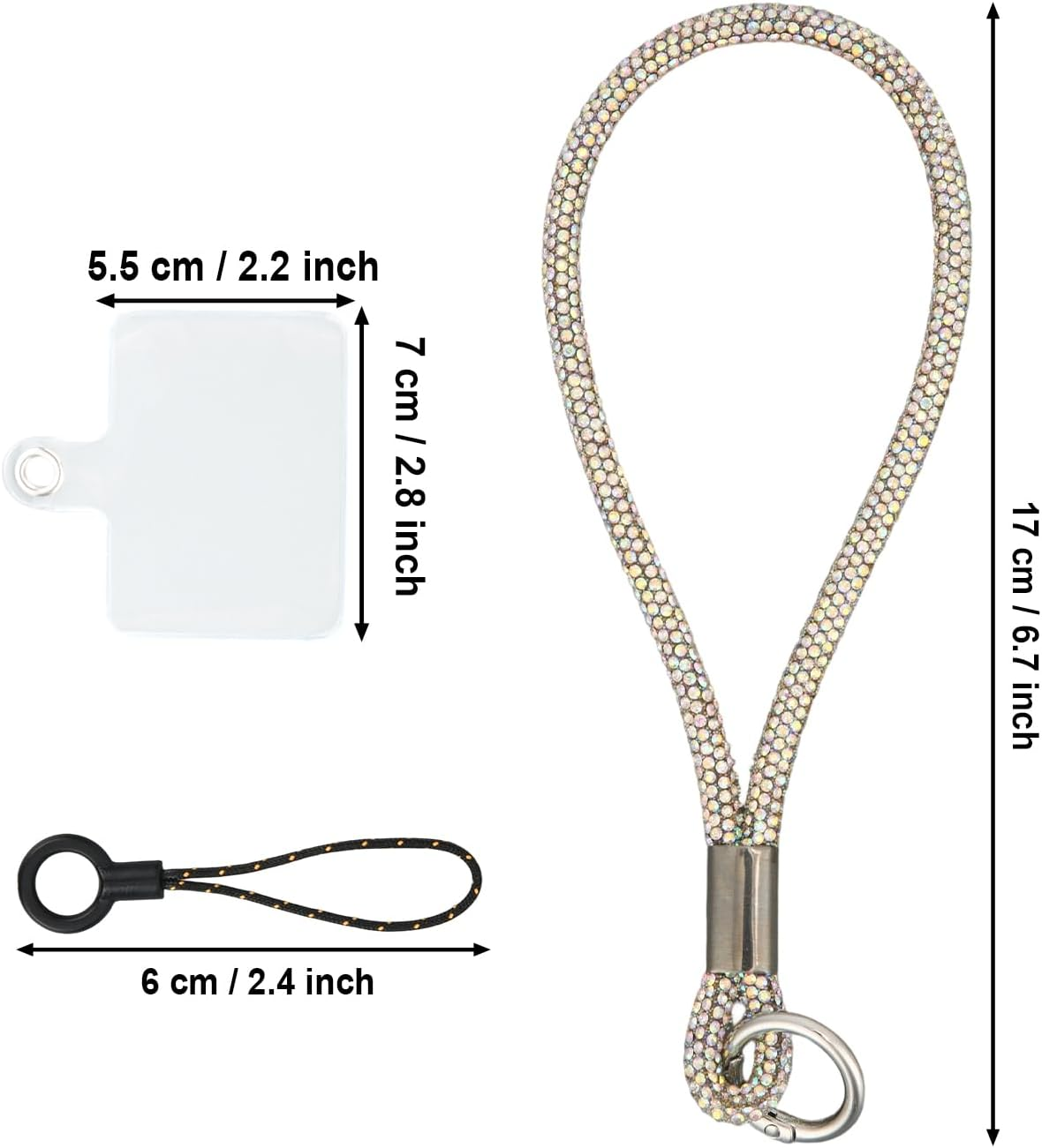 BOXOB 4Pcs Rhinestone Phone Wrist Strap, Bling Cellphone Lanyard Anti-Lost Moblie Phone Wristlet Holder with Tab Metal Keyring & Short Tether for Women Keys Purse (4 Colors) image number 5